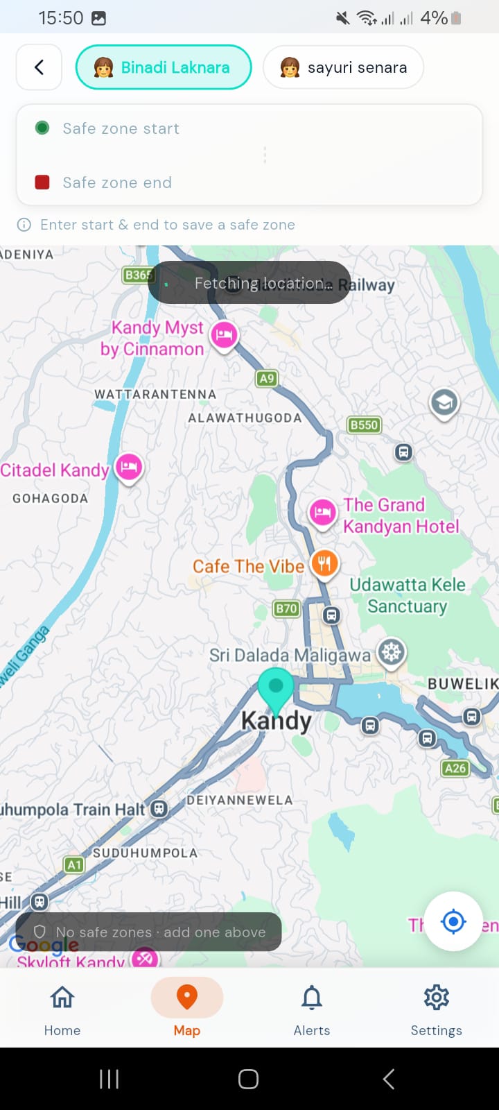 KidCloud app safety alerts screen